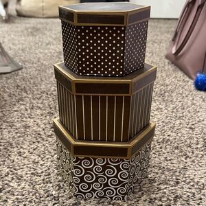 Elegant Brown and Gold Decorative Boxes set of 3